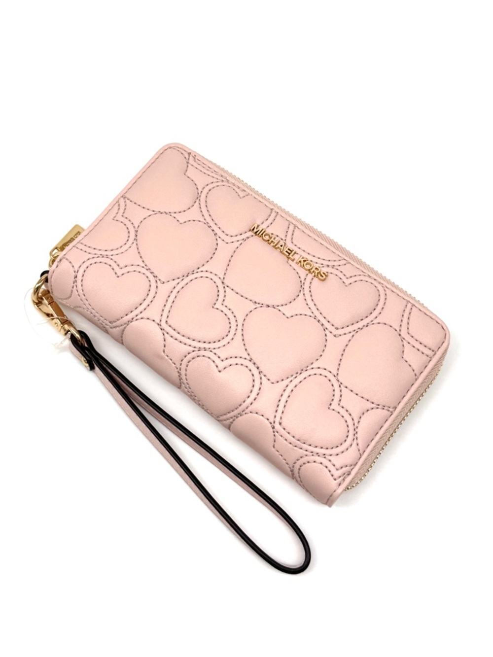 Michael Kors Large Quilted Heart Flat MF Phone Case Wallet Powder Blush